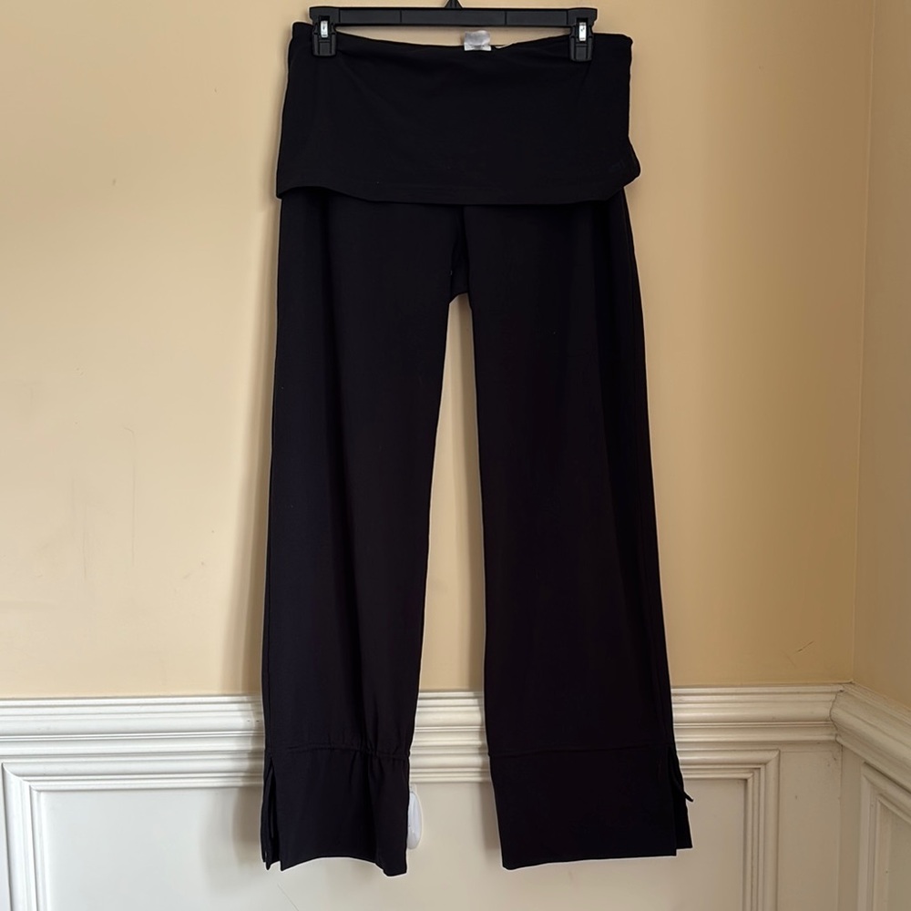 Adidas Black Fold-Over Wide Leg Yoga Pants with Cinch Leg Detail Size Large